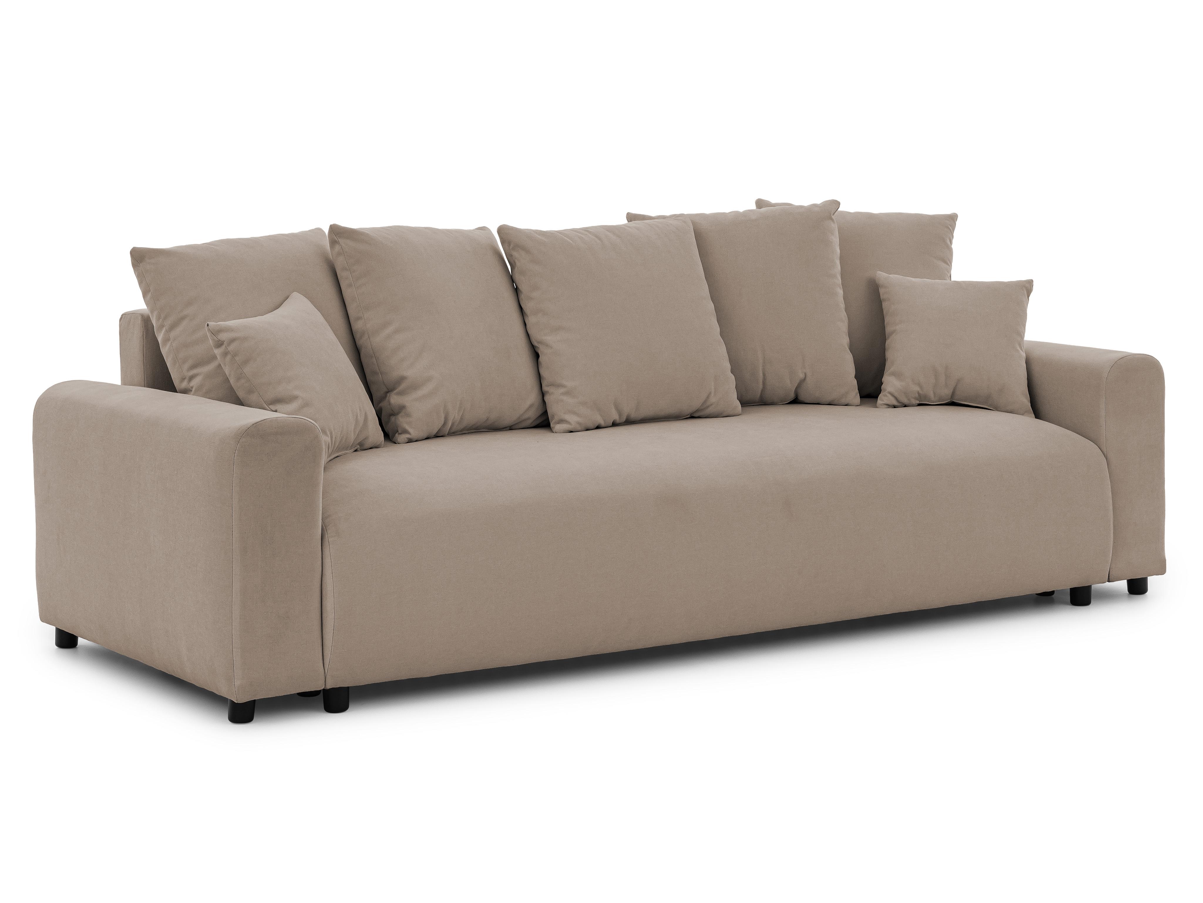 SCHLAFSOFA Calma mit Bettkasten im Bumpy-Design aus weichem Greige Webstoff - Greige/Schwarz, Holz/Kunststoff (239/88/98cm) - S-Style
