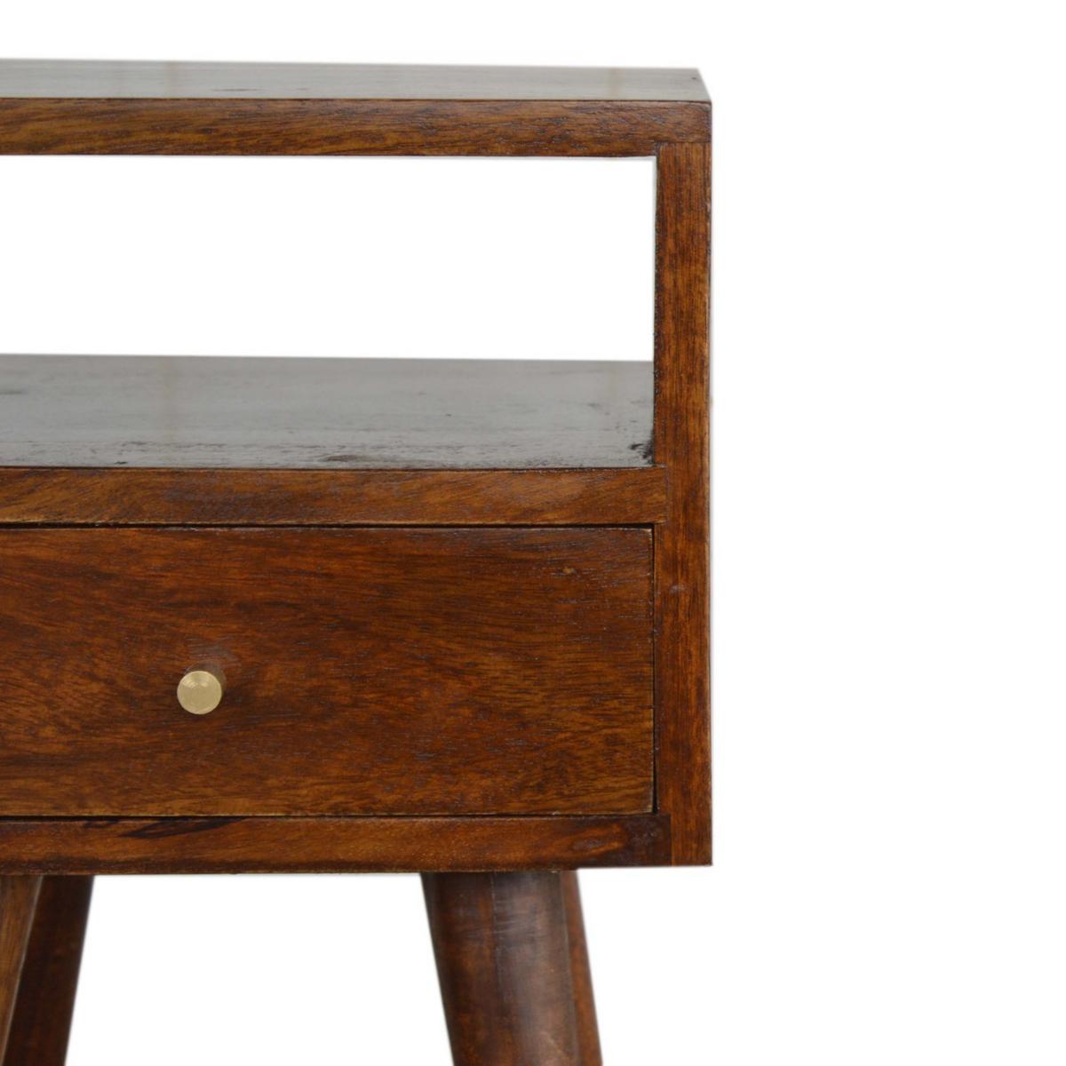 NACHTTISCH aus Massivholz, 1 Schublade, 1 Offene Lagerung, Nordische Beine, Braun - Messingfarben/Braun, Holz/Metall (30/57/30cm) - Artisan Furniture
