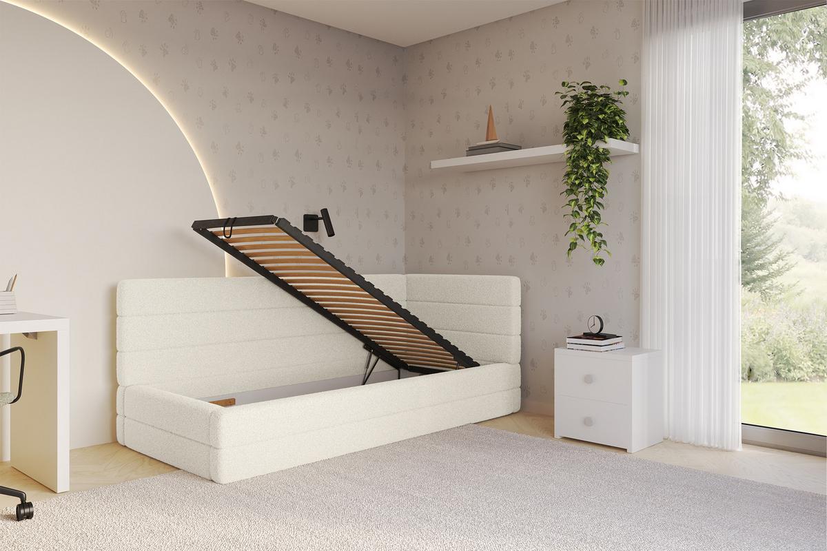 EINZELLBETT Jugendbett mit Bettkasten und Matratze H3/H4, Links - BEMY 100x200 Beige - Champagner, Holzwerkstoff/Textil (100/200cm) - ALTDECOR