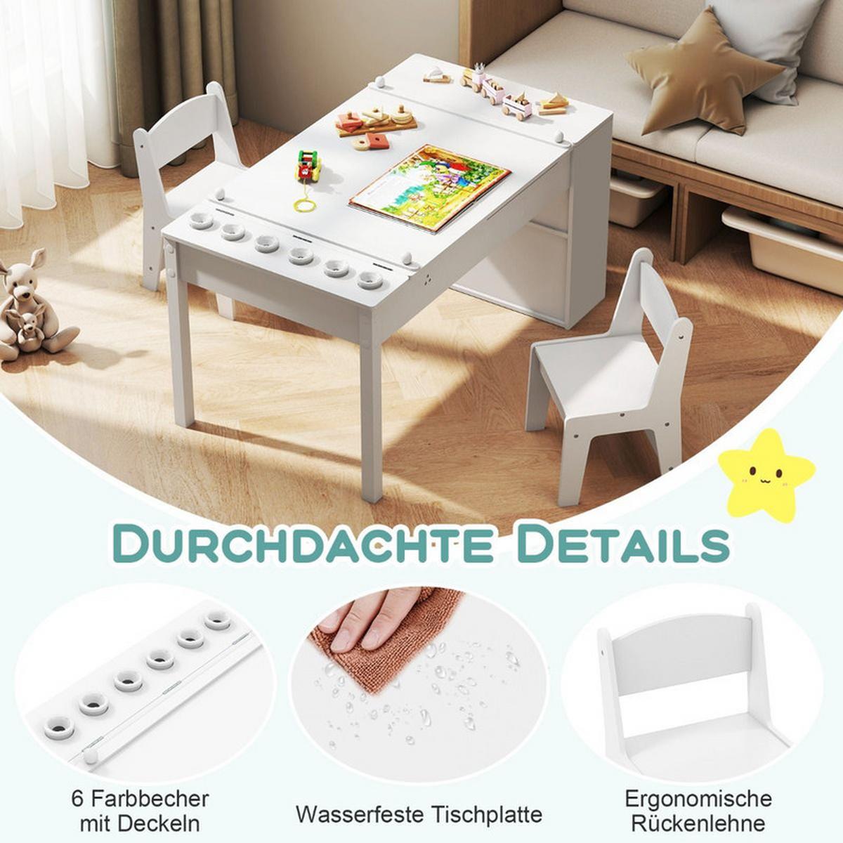 KINDERTISCH mit Stuhl weiß(3-tlg) - Weiß, Holzwerkstoff (109/55/60cm) - COSTWAY
