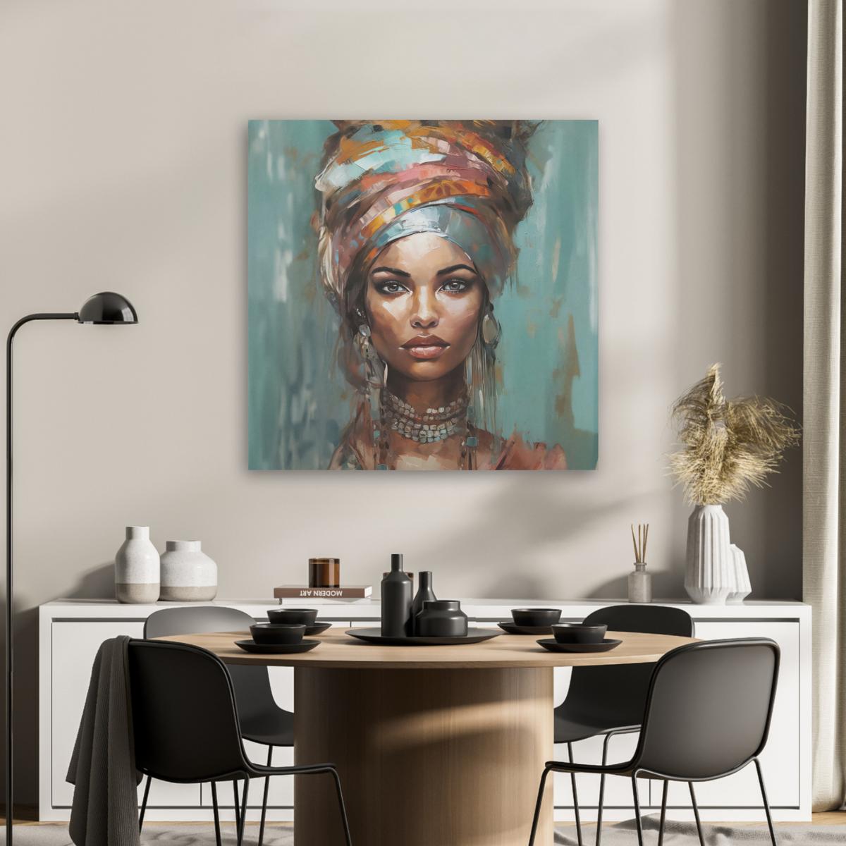 AKUSTIKBILD Frau - Kunst - Schmuck - Porträt Akustikpaneele 80x80 cm - Blaugrau, Kunststoff (80/80/0.9cm) - MuchoWow