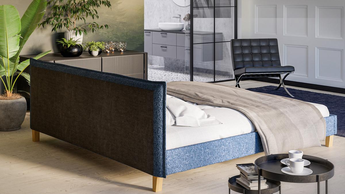 POLSTERBETT Arles 200/200 cm Boucle Stoff - Blau/Hellbraun, Holz/Textil (200/200cm) - S-Style Möbel
