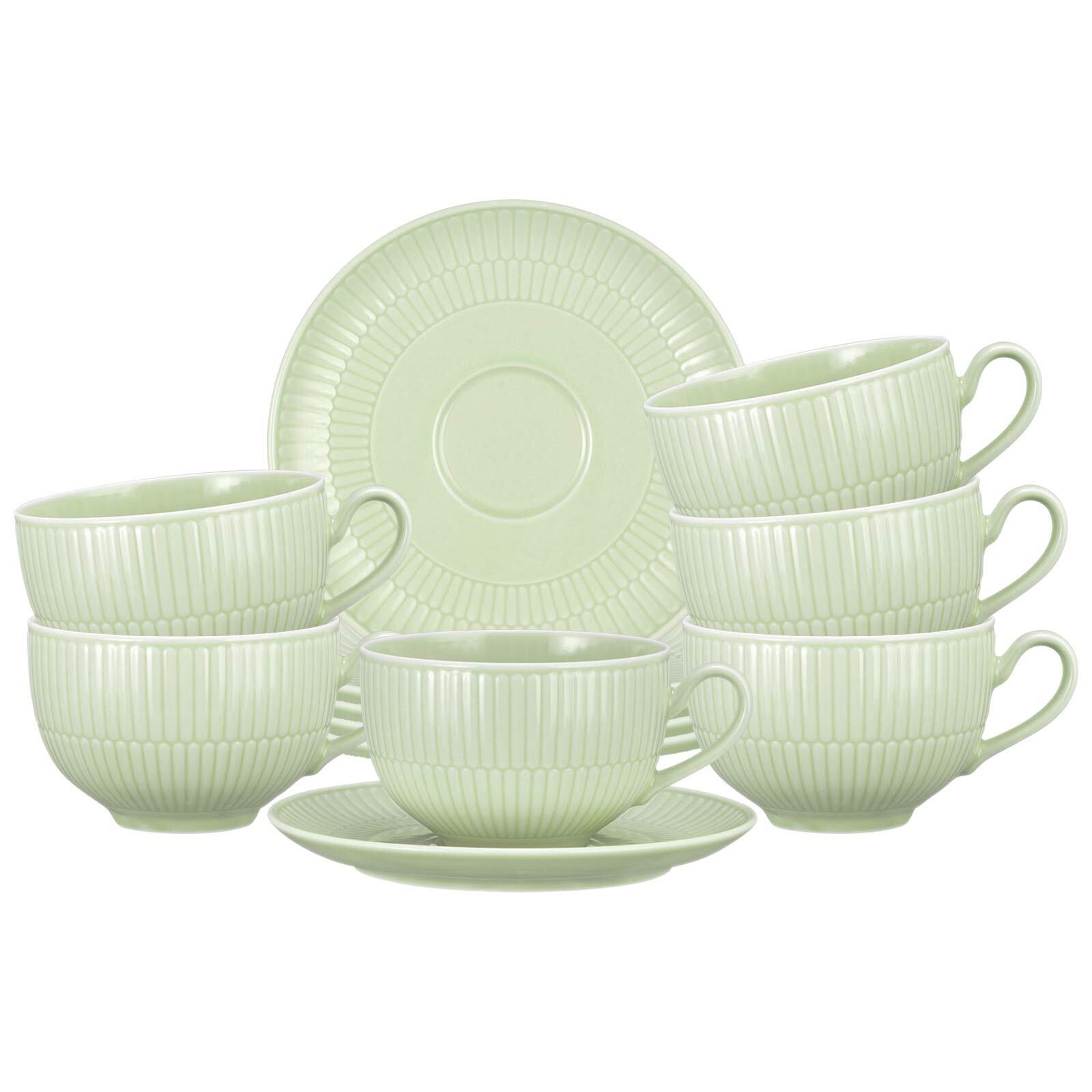 MILCHKAFFEETASSEN MIT UNTERTASSEN Amina Seladon 350 ml 6er Set - Grün, Keramik (0.35L) - Seltmann Weiden