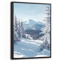 LEINWAND Bilder mit Rahmen - Winterlandschaft - Natur - Berge - Bäume - Schnee - 30x40 - Hellblau, Textil (30/40cm) - MuchoWow