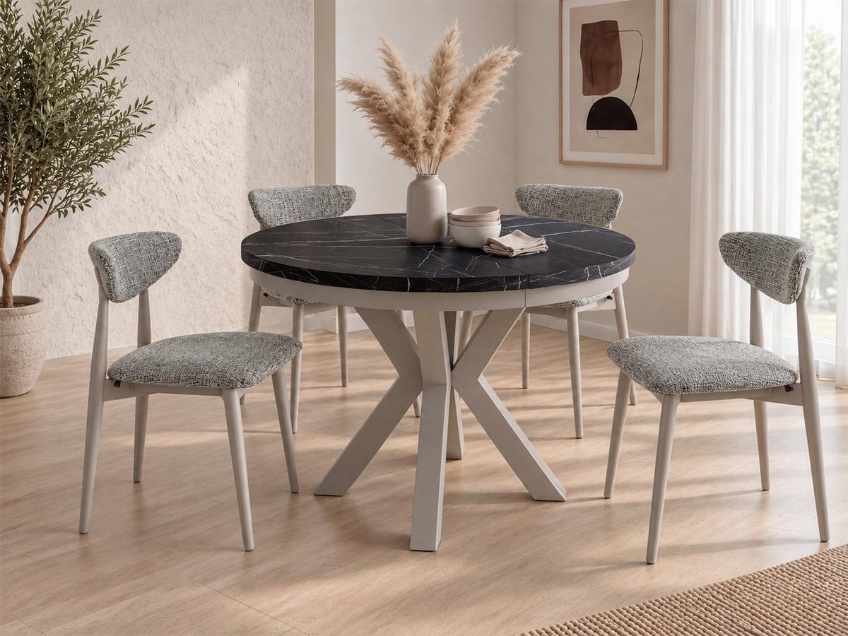 ESSTISCH Clara Grau-Beige runder ausziehbarer, Marmor Schwarz 100-180/100/76 cm - Anthrazit/Grau, Holzwerkstoff/Metall (100/176/76cm) - WFL GROUP