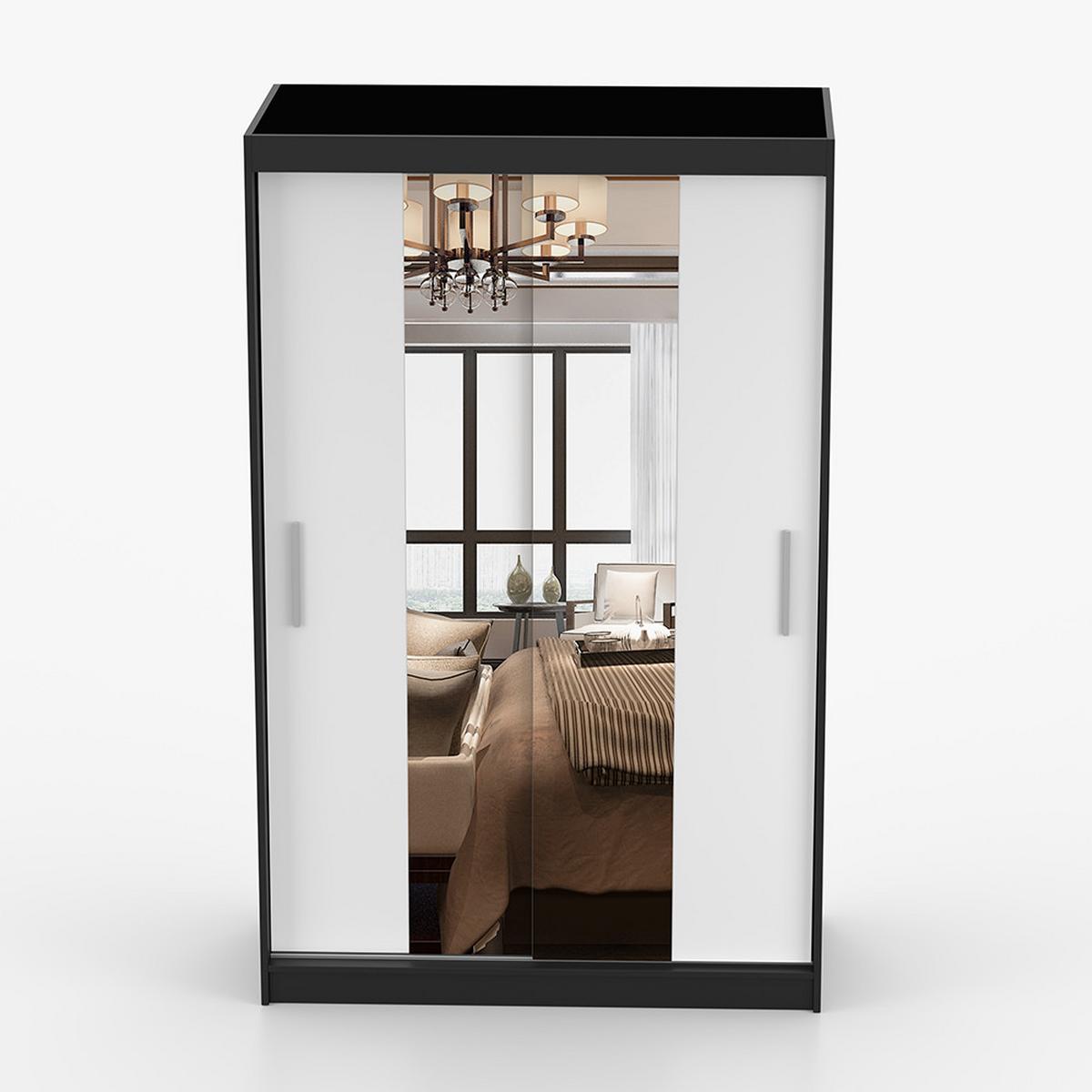 SCHWEBETÜRENSCHRANK Neomi 01 Schwarz/Weiß + Spiegel 120 cm - Alufarben/Schwarz, Holzwerkstoff/Kunststoff (120/200/61cm) - imoebel24