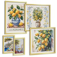BILDER SET 5er Set - 50x50 cm & 20x30 cm & 40x60 cm Goldrahmen - Zitronenbäume am Meer - Goldfarben, Kunststoff (40/60cm) - TULUP