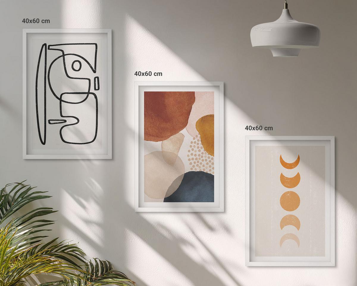 BILDER SET 3er Set - 40x60 cm Weißer Rahmen - Abstrakte Farbdekorationen - Weiß, Kunststoff (40/60cm) - TULUP