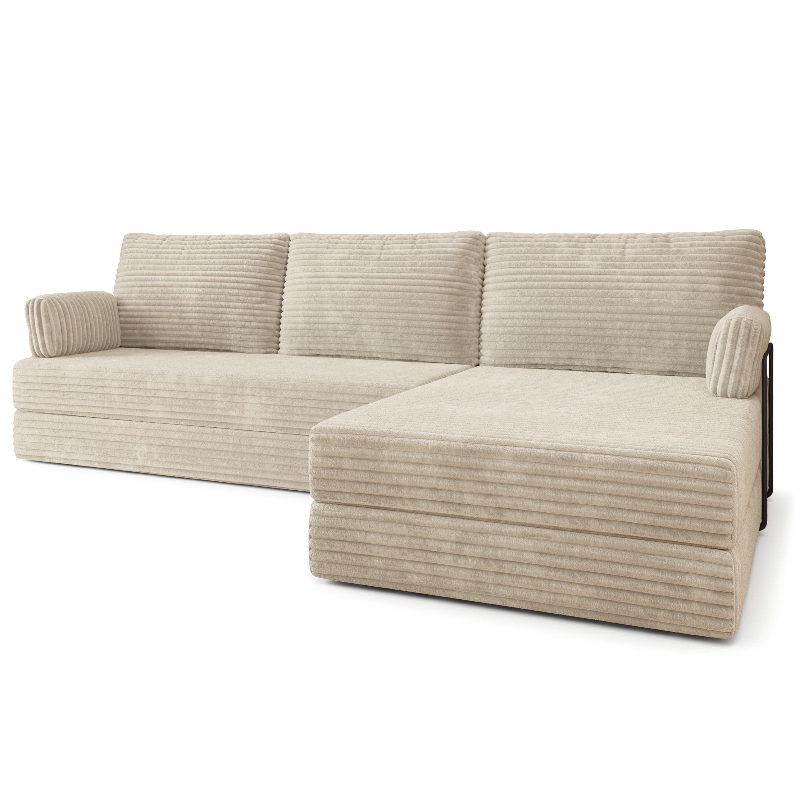 ECKSOFA ANKO modulares Boneless Sofa mit Schlaffunktion Creme Kordstoff - Creme, Textil (270/160cm) - MASSENO