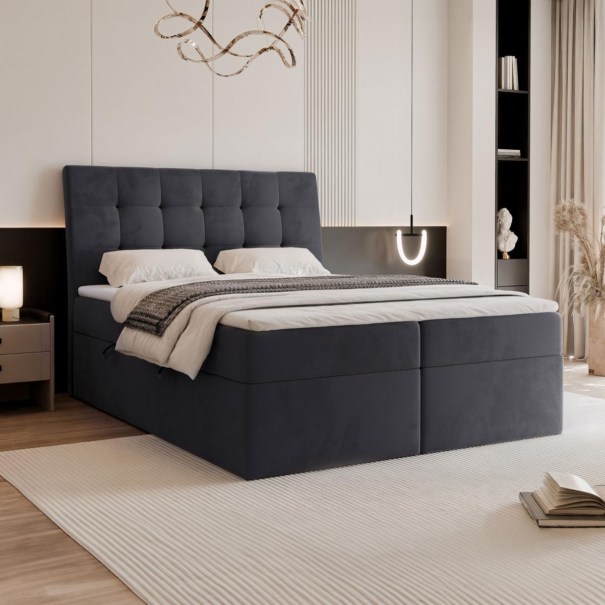 BOXBETT 160x200 cm mit Topper - Anthrazit, Textil (160/200cm) - Idohome