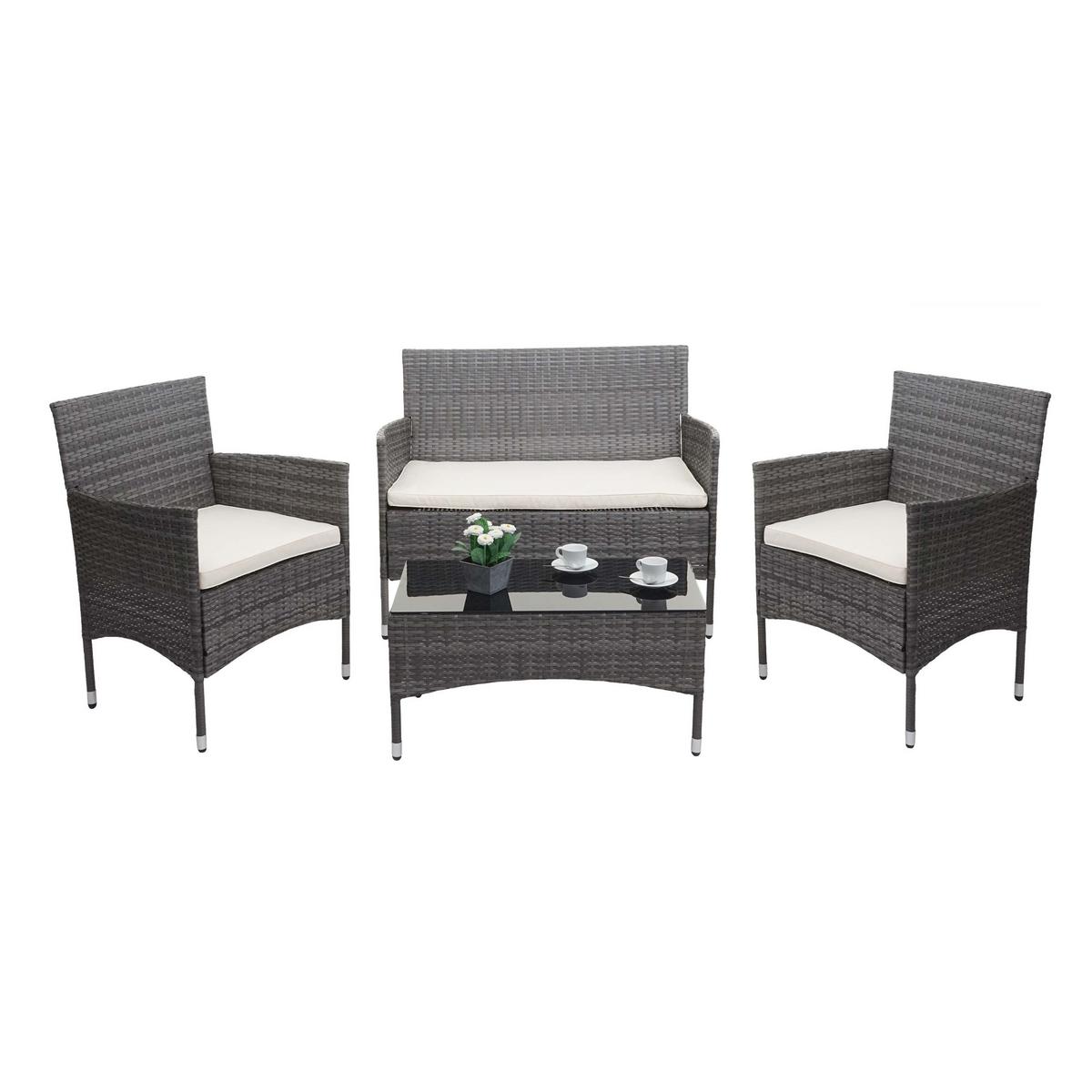 POLY-RATTAN GARNITUR Grau, Cremeweiß - Weiß/Grau, Kunststoff - MCW