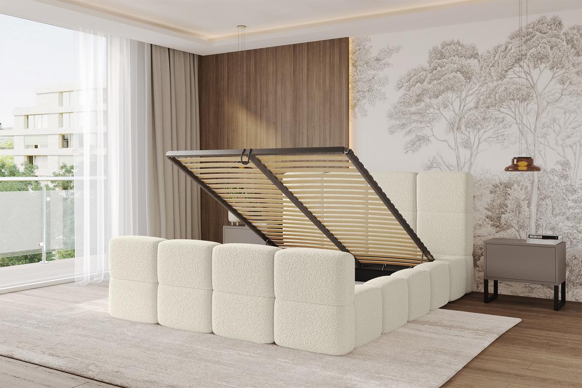 POLSTERBETT mit Bettkasten und Lattenrost, Bett mit Matratze H3/H4, Kopfteil, Boxbett, Doppelbett mit Stauraum - NATA-Z 200x200 Beige - Beige, Holzwerkstoff/Textil (200/200cm) - ALTDECOR