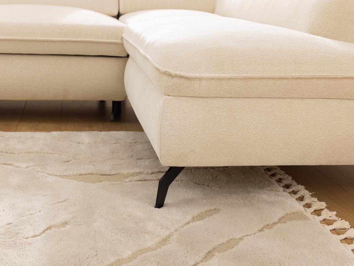 ECKSOFA mit Schlaffunktion und Bettkasten Bonnie aus Creme Chenille-Stoff mit verstellbaren Kopfstützen und Armlehne - Ottomane rechts - Creme/Schwarz, Holz/Textil (275/210cm) - S-Style
