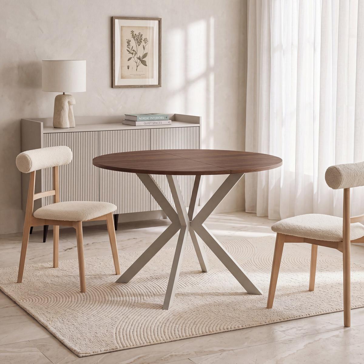 ESSTISCH Valio rund oval ausziehbar verlängerbar mit Metallbeinen in Kaschmir Grau, Nussbaum Braun 100-140/100/76 cm - Kaschmir/Beige, Holzwerkstoff/Metall (100/140/76cm) - WFL GROUP