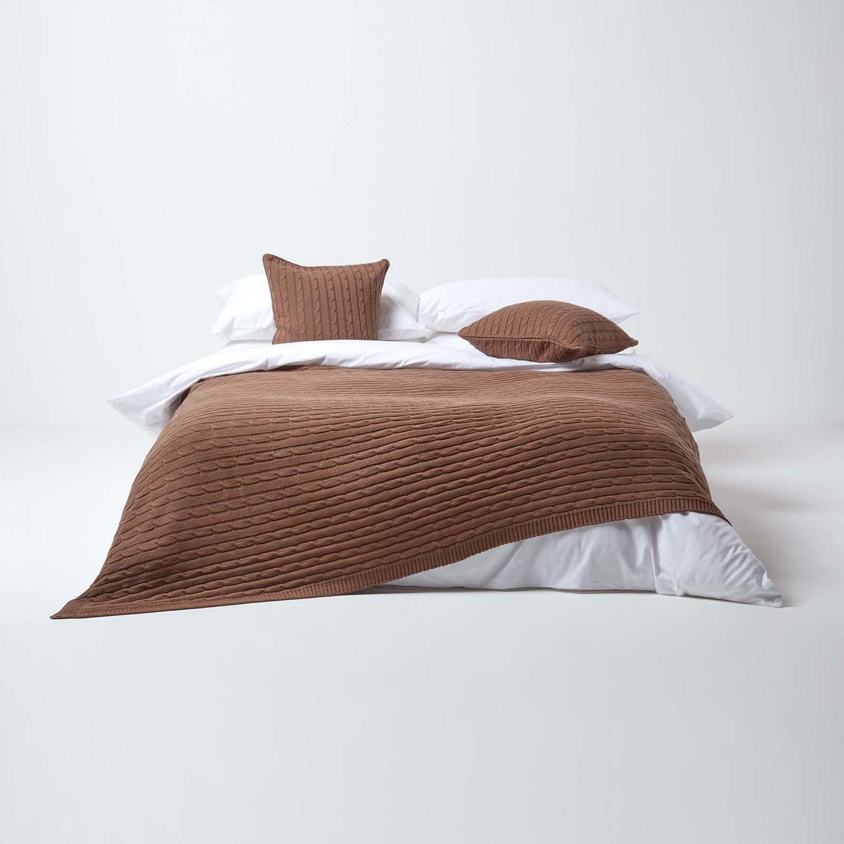 STRICKDECKE 150/200 cm, Baumwolle mit Zopfmuster - Braun, Textil (150/200cm) - Homescapes