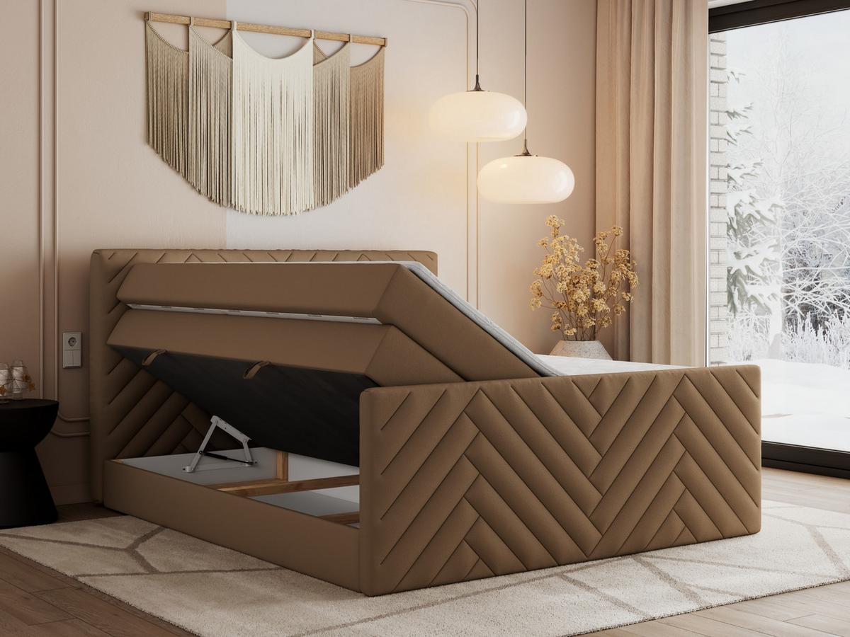 BOXSPRINGBETT PARIS KING DUO - 120/200 - Braun Kunstleder - H3 - Braun, Holz/Textil (120/200cm) - MKS