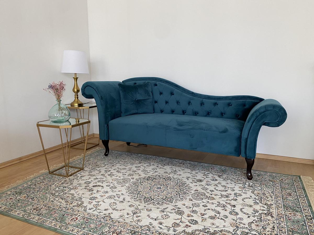 CHAISELONGUE Samtstoff blaugrün linksseitig Lattes - Blau, Textil (188/87/59cm) - Beliani