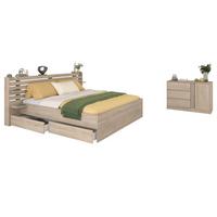 JUGENDZIMMER Eiche japanisch, Set mit Stauraumbett 160 x 200 cm und Kommode - Eichefarben, Holzwerkstoff (203/99/217cm) - Parisot Meuble
