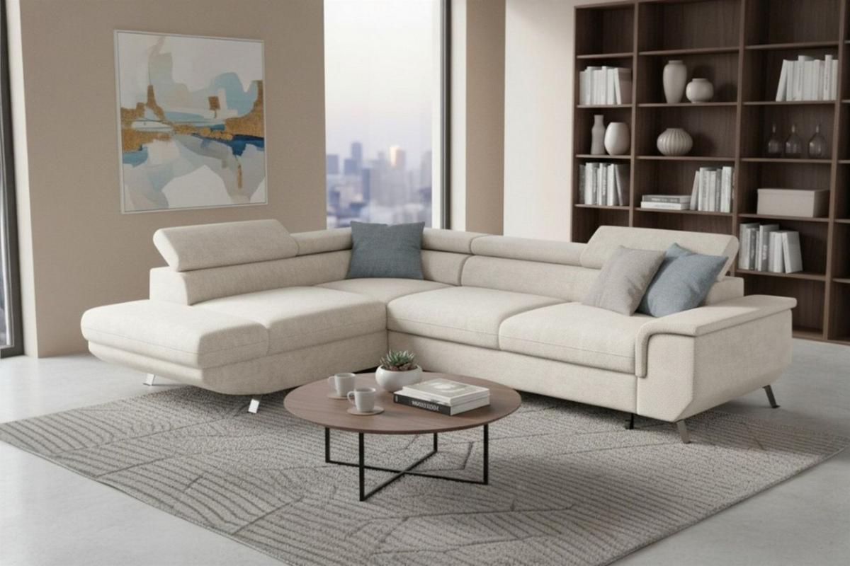 ECKSOFA Plato Mit Schlaffunktion - Creme, Holzwerkstoff/Textil (268/202cm) - Fun Möbel