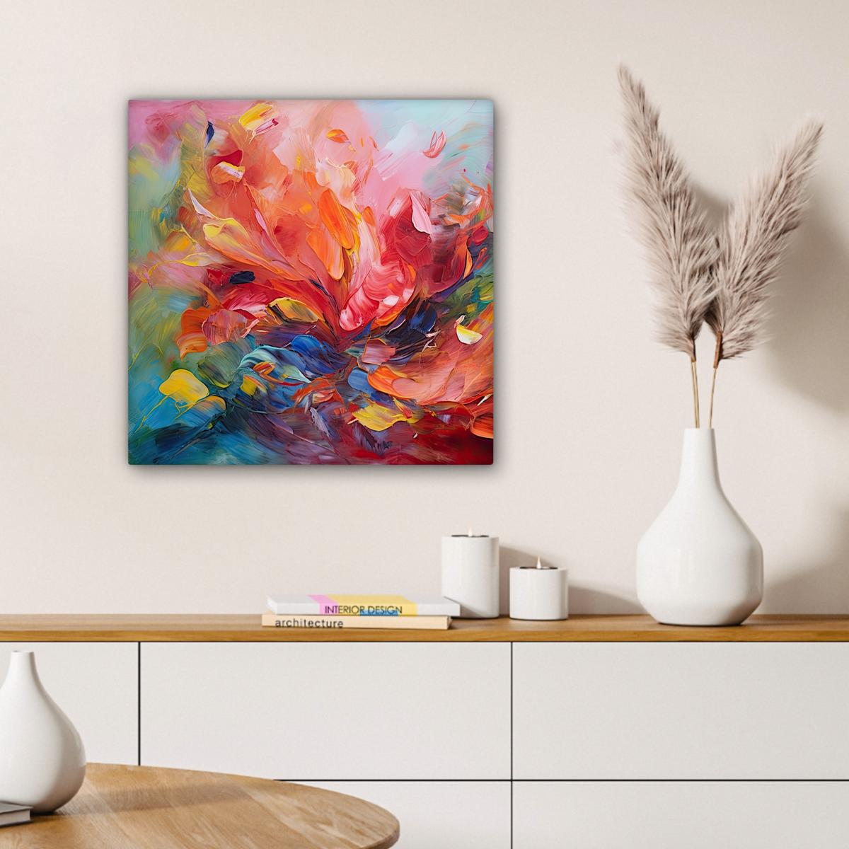 LEINWANDBILD Ölgemälde - Kunst - Abstrakt - Farbenfroh Wandbild Wohnzimmer 50x50 cm - Altrosa, Textil (50/50cm) - MuchoWow