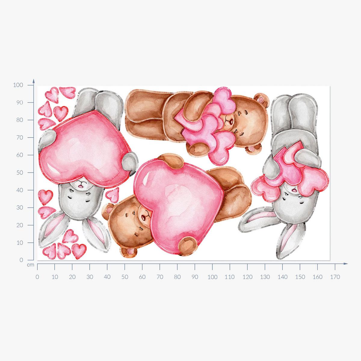 WANDAUFKLEBER 100x168cm - Niedliche Teddybären und Kaninchen - Multicolor, Kunststoff (100/168/0.1cm) - Wallfluent