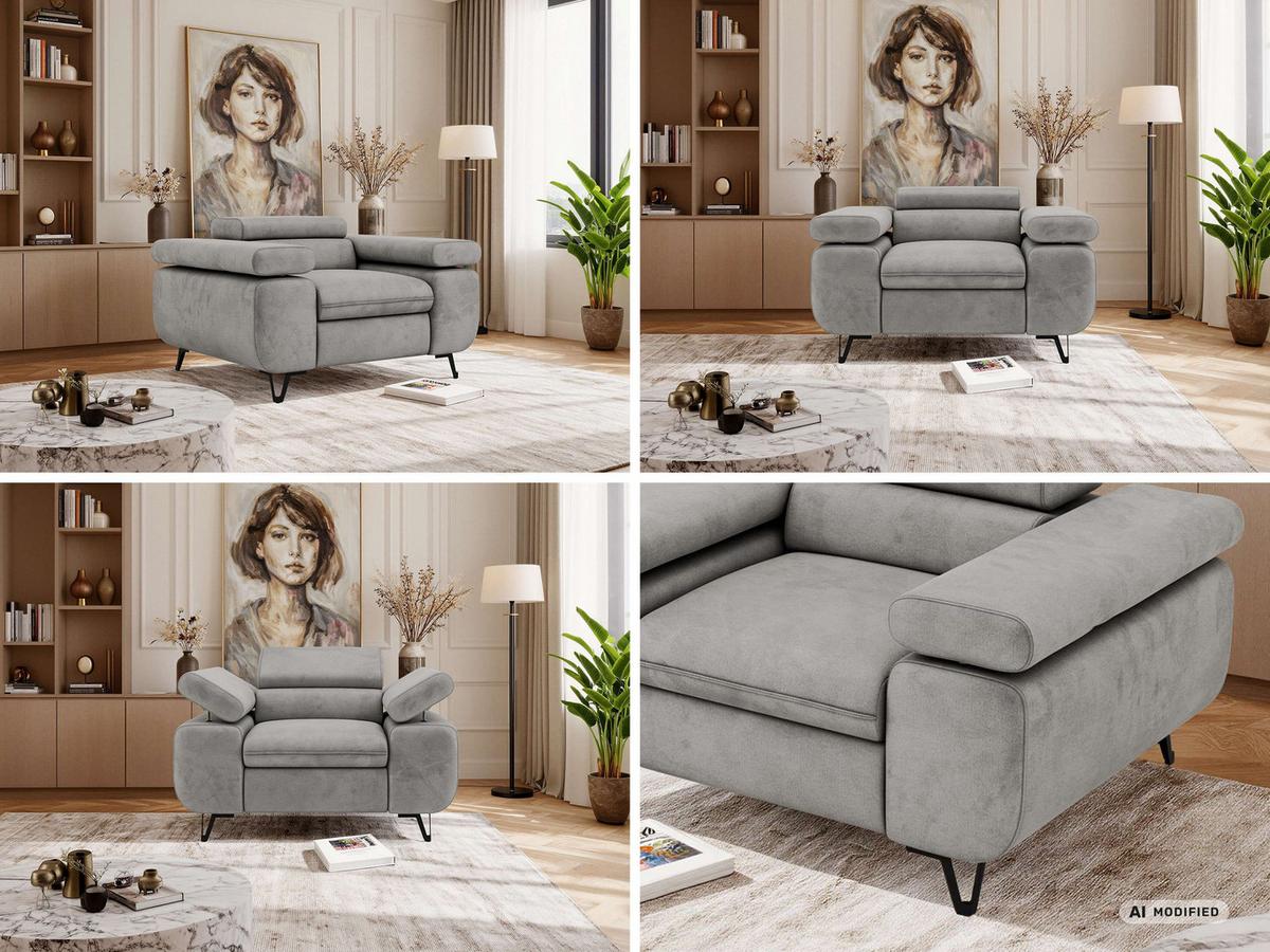 SESSEL PETER 1 - Hellgrau Velvet - Silberfarben/Hellgrau, Textil/Metall (126/76/99cm) - MKS