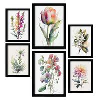 POSTER Set Mit 6 Wilde Blumen Vollfarbige Blumenmotiven A3 & A4 Rahmenlos - Klar, Papier (29/3cm) - Nacnic