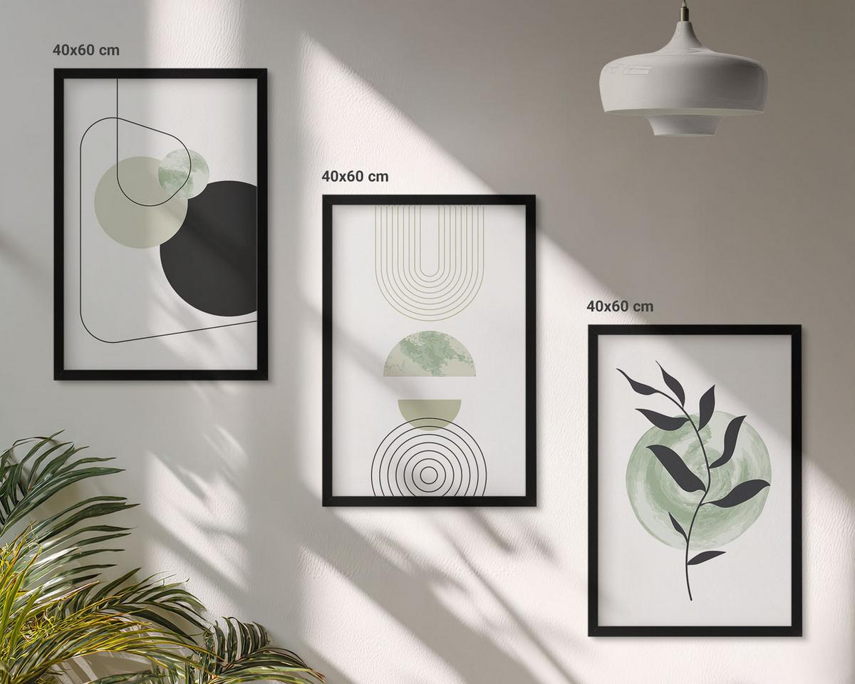 BILDER SET 3er Set - 40x60 cm Schwarzer Rahmen - Abstrakte Pflanzenformen - Schwarz, Kunststoff (40/60cm) - TULUP