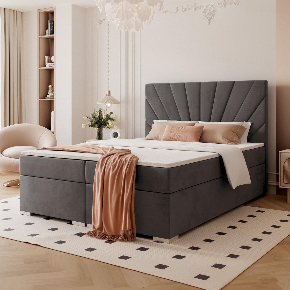 BOXBETT 160x200 cm mit Topper - Dunkelgrau, Holzwerkstoff/Textil (200/200cm) - Idohome