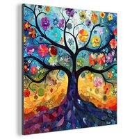 METALLBILD Kunst - Baum des Lebens - Blumen - Hippie 50x50 cm - Dunkelblau, Metall (50/50cm) - MuchoWow