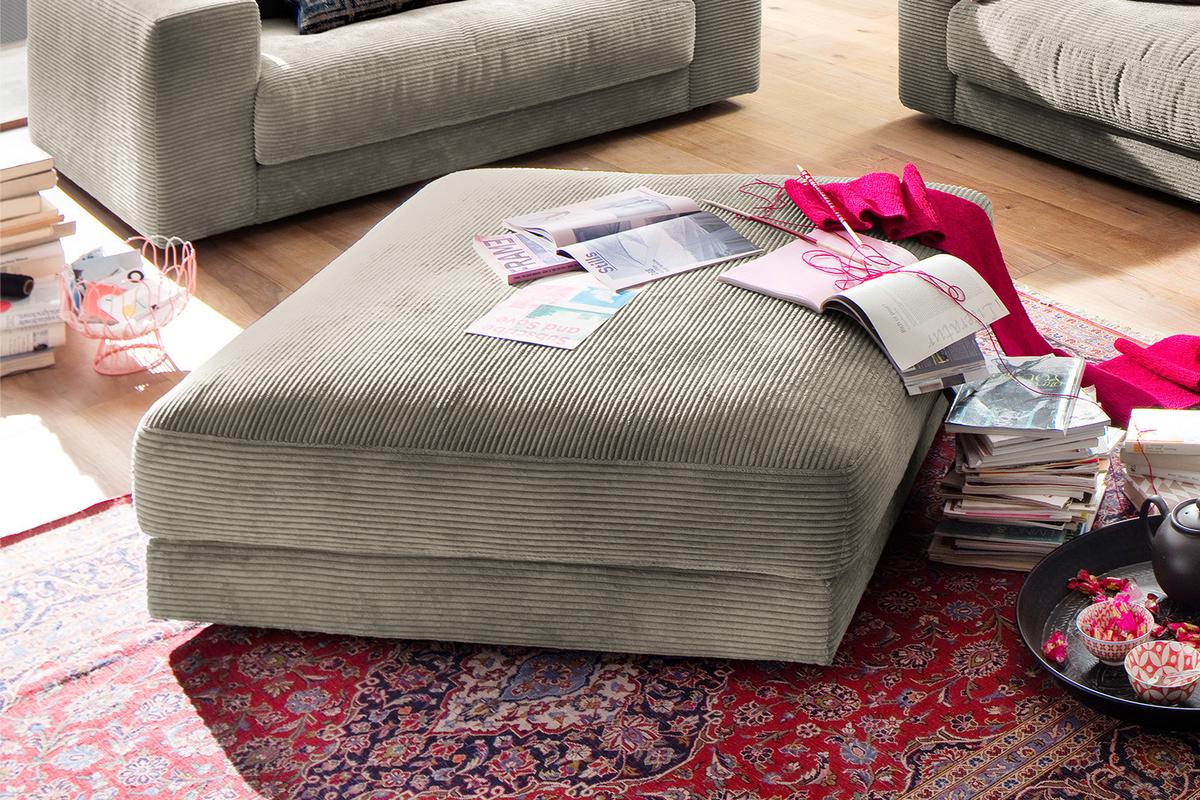 BIG HOCKER MADELINE Silber Cord - Silberfarben, Textil (120/43/120cm) - KAWOLA
