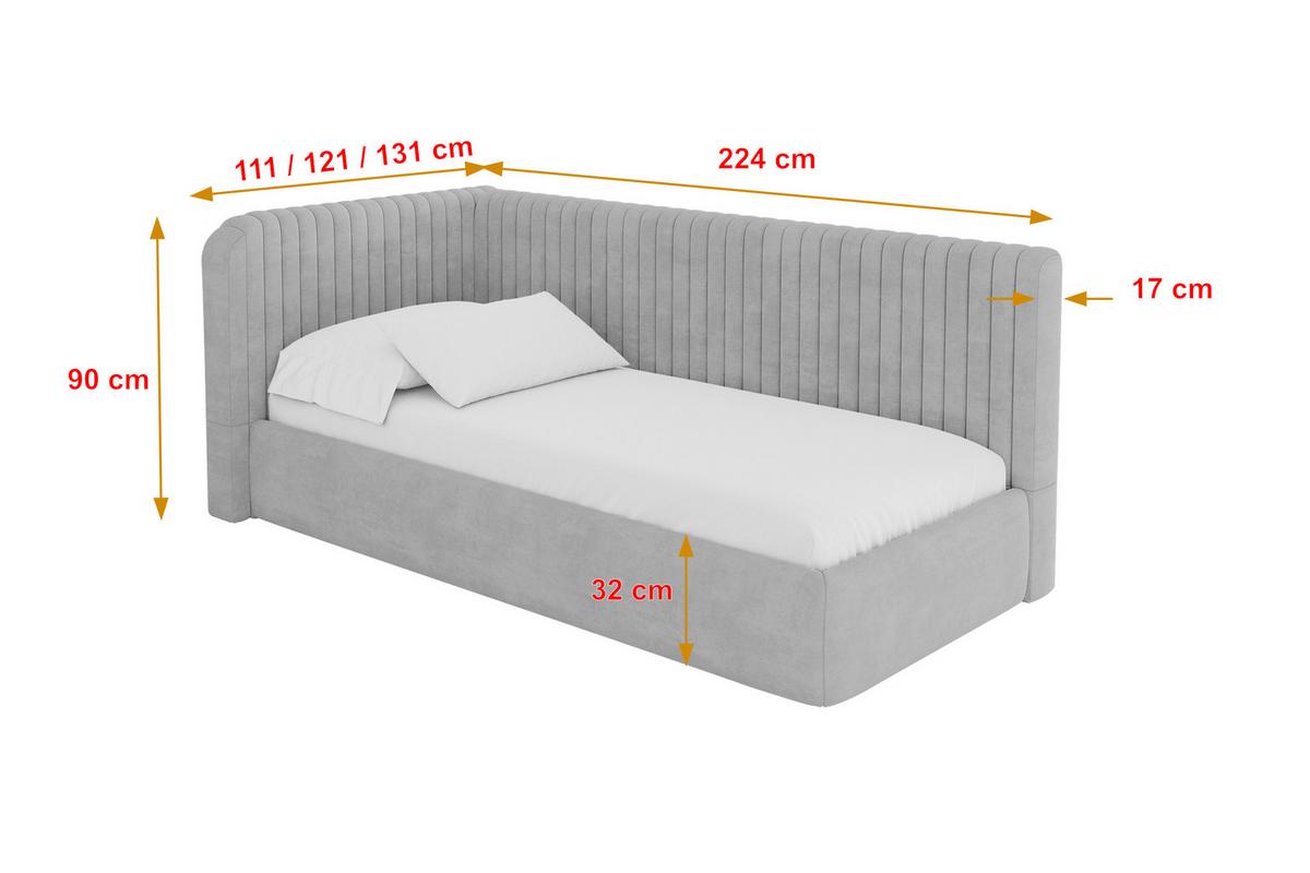 EINZELLBETT Jugendbett mit Bettkasten, Rechts - AURY 100x200 Grau - Silberfarben, Holzwerkstoff/Textil (100/200cm) - ALTDECOR