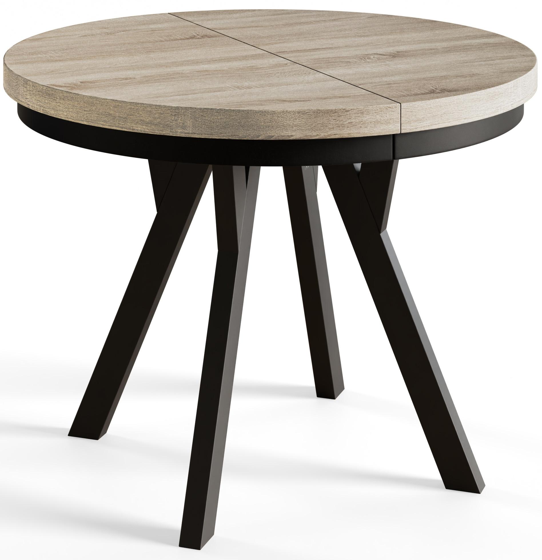 RUNDER Esstisch ausziehbar – Moderner Wohnzimmertisch und Küchentisch – Tisch mit Stabile Konstruktion, Durchmesser 100 cm - 200 cm - Farbe Sonoma - Schwarz/Braun, Holzwerkstoff (100/100/77cm) - Alpi-Möbel