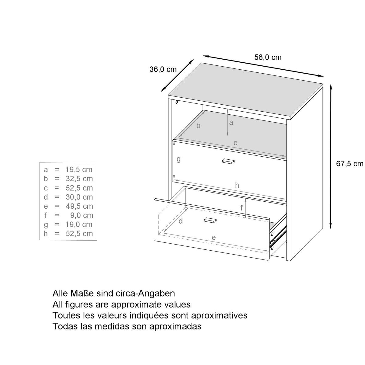 KOMMODE Pino Fronten in Anthrazit matt - Dunkelgrau/Anthrazit, Holzwerkstoff (56/67.5/36cm) - Vladon
