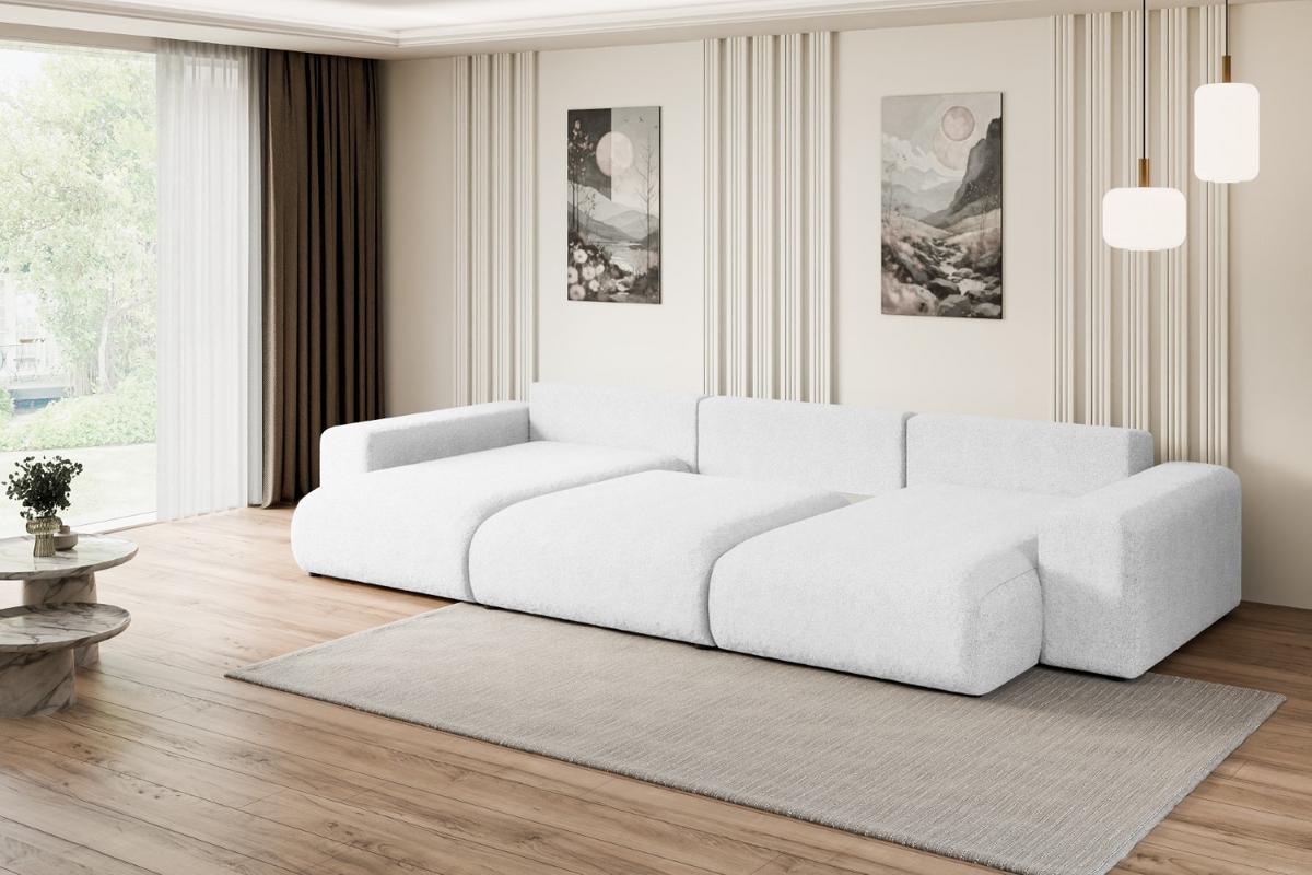WOHNLANDSCHAFT mit Schlaffunktion ESKAR-U -364x176x84cm Weiß Bouclé - Schwarz/Weiß, Holzwerkstoff/Kunststoff (364/72/176cm) - ALTDECOR