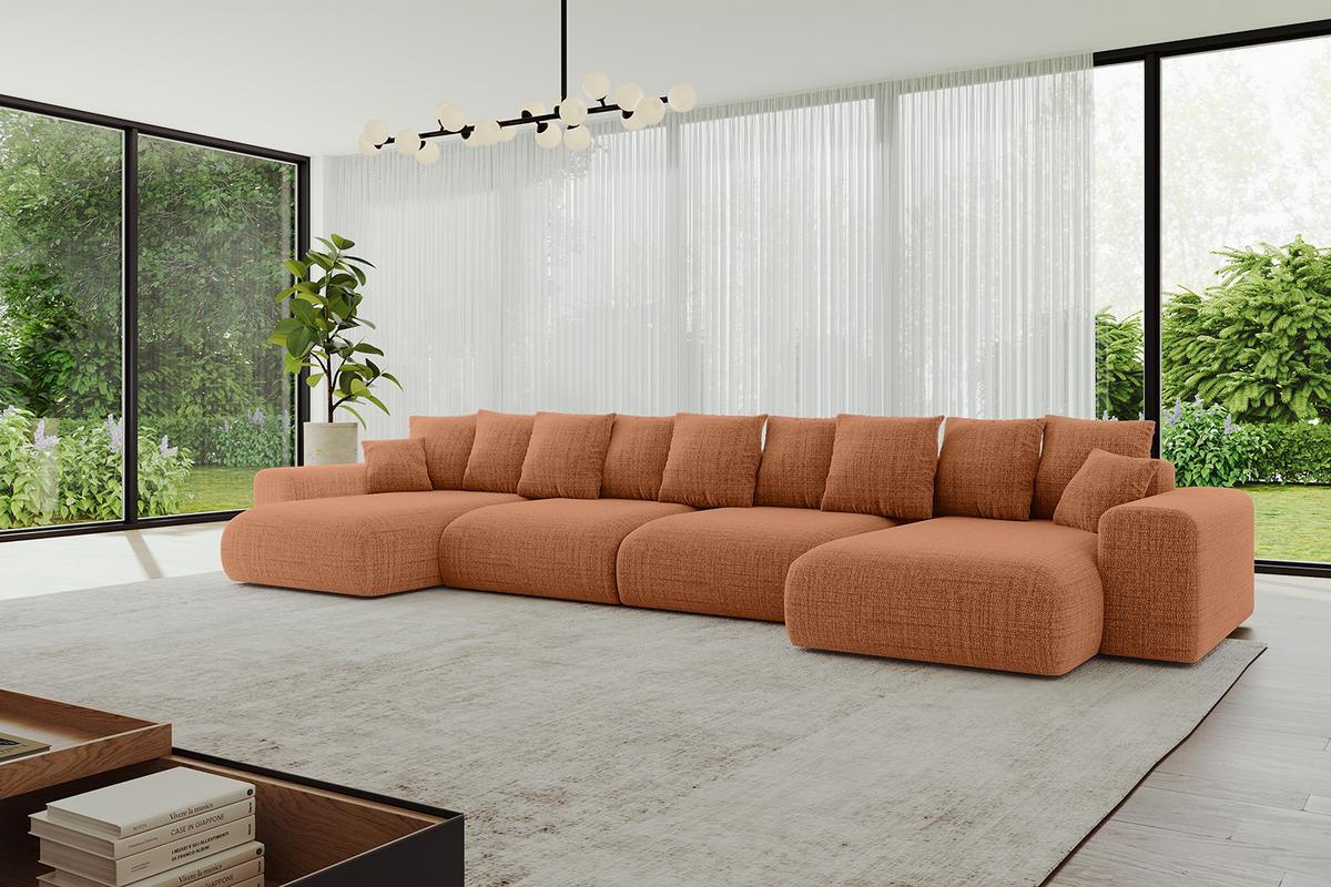 WOHNLANDSCHAFT mit Schlaffunktion ESKAR-U2-464x176x72cm Apricot - Orange, Holzwerkstoff/Kunststoff (176/72/464cm) - ALTDECOR