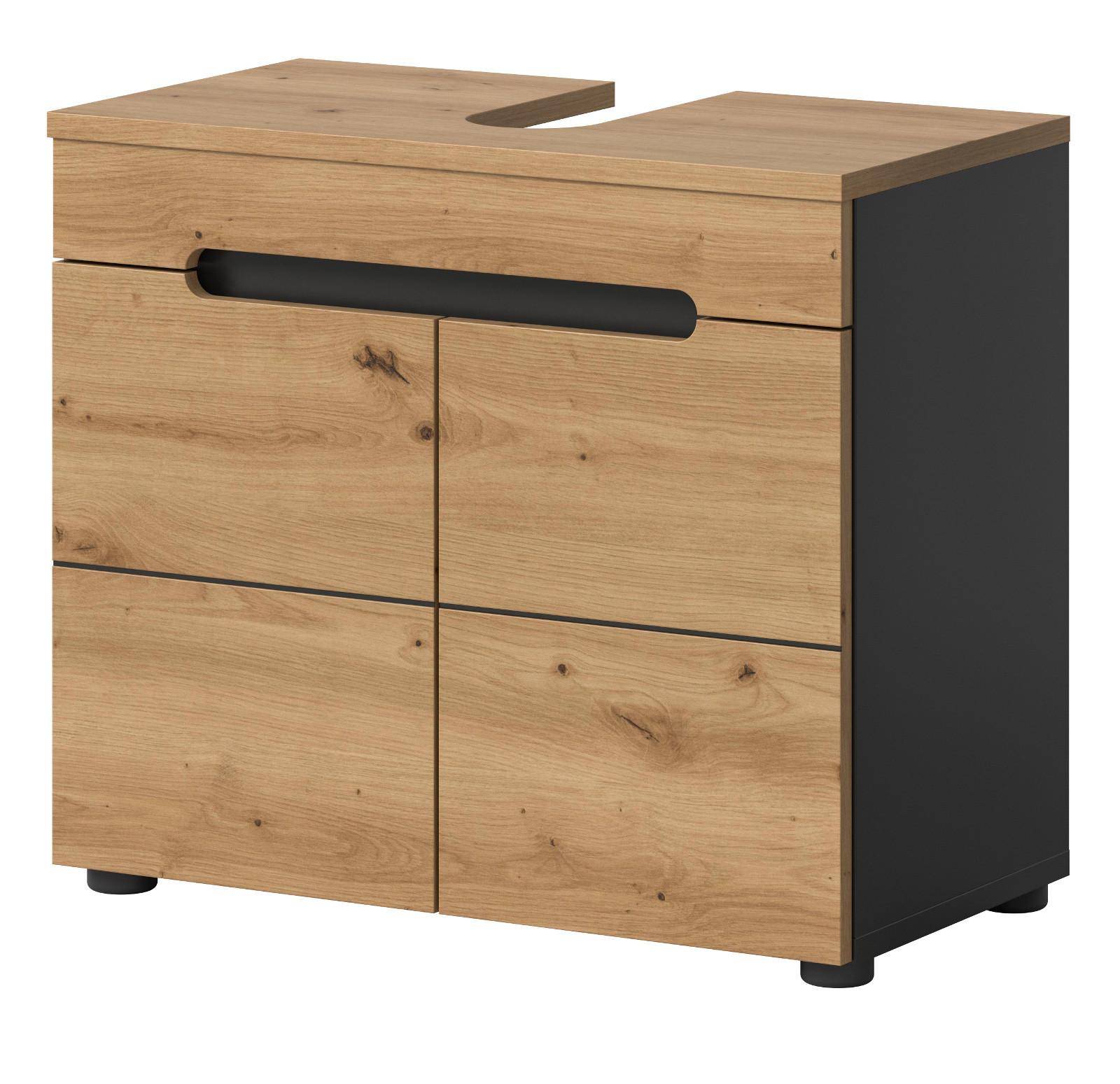 WASCHBECKENUNTERSCHRANK Eiche, grau 63 cm, Waschtisch mit Soft-Close - Eiche Artisan/Grau, Holz/Holzwerkstoff (63/55/34cm) - Inn.Furn
