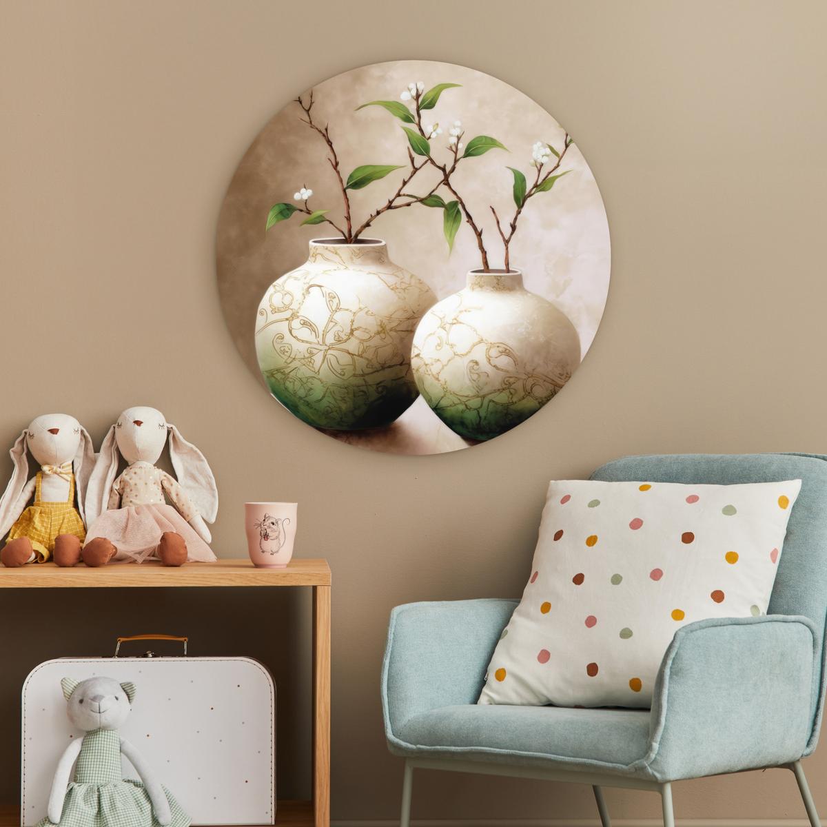 WANDBILD Blumen - Vase - Weiß - Botanisch - Beige Wanddeko Schlafzimmer 60x60 cm - Ecru, Kunststoff (60/60cm) - MuchoWow