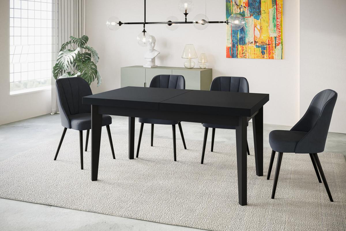 RECHTECKIGER Esszimmertisch SKANDI, ausziehbarer Tisch, Größe: 120-160X80X78 cm, Wohnzimmertisch Farbe: Schwarz, mit Holzbeinen in Farbe Schwarz - Schwarz, Holzwerkstoff (120/80/78cm) - Alpi-Möbel