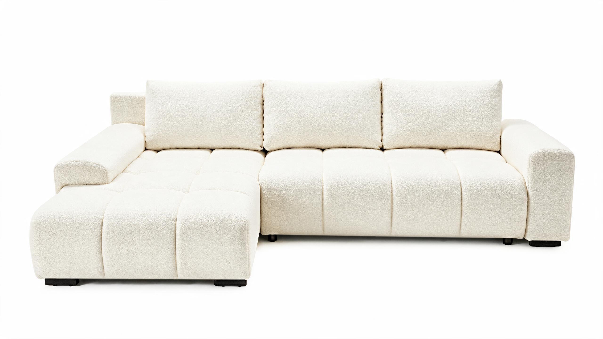 ECKSOFA Ovia mit Bettkasten und Schlaffunktion, Bouclé-Stoff in L-Form - Beige, Textil (270/185cm)