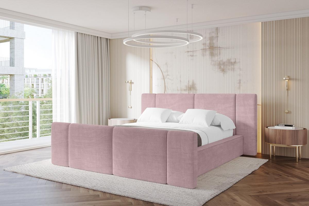 POLSTERBETT mit Bettkasten, Fußteil und Lattenrost, Bett mit Matratze H3/H4 - RIVO-Z 180x200 Rosa - Rosa, Holzwerkstoff/Textil (180/200cm) - ALTDECOR