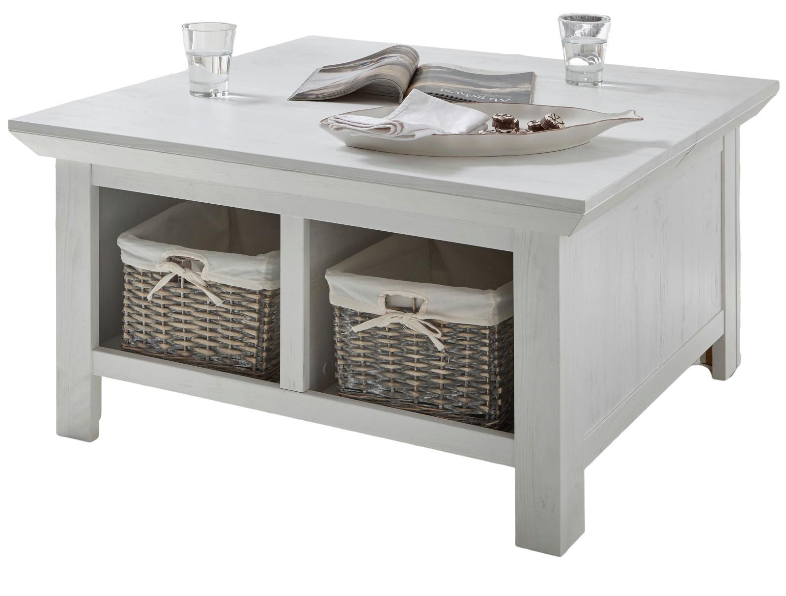 COUCHTISCH Pinie weiß 93 x 93 cm, Wohnzimmertisch mit Truhe - Weiß, Holzwerkstoff/Metall (93/93/50cm) - Furn.Design