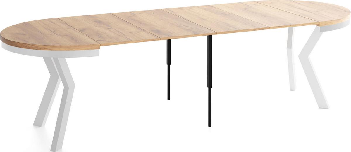 ESSTISCH Savio Weiß Neo rund ausziehbar verlängerbar XXL, Eiche Braun 100-300/100/77 cm - Eiche Wotan/Weiß, Holz/Holzwerkstoff (100/300/77cm) - WFL GROUP