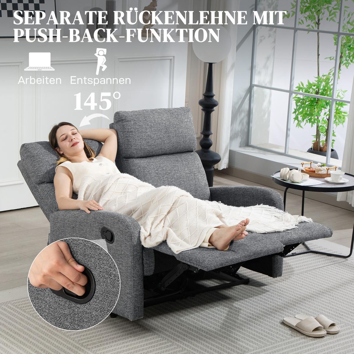 2-SITZER Relaxsessel Fernsehsessel Liegesessel mit Liegefunktion Chenille-Optik - Schwarz/Grau, Textil/Metall (91/98/114cm) - HOMCOM
