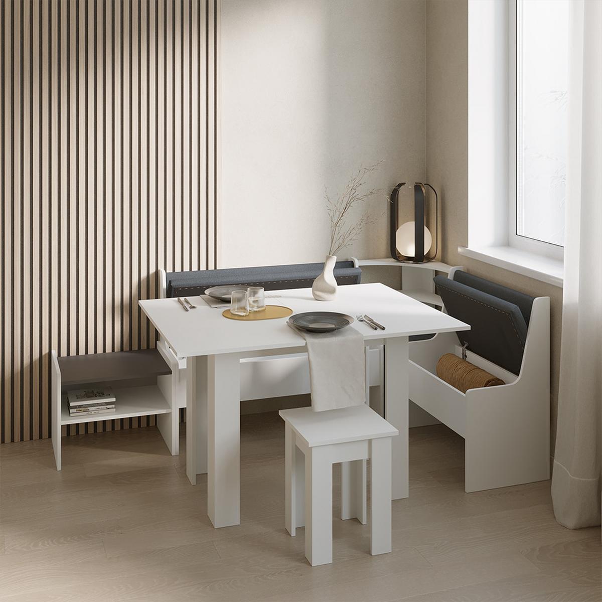 ECKBANKGRUPPE Tiberio Weiß 150 x 120 cm mit Tisch - Weiß, Holzwerkstoff (150/80/120cm) - Livinity®