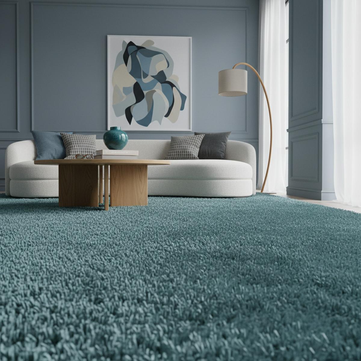 TEPPICH Hochflor SPREE in Türkis, einfarbig, 240 x 340 cm - Blau, Textil (340/240cm) - KADIMA DESIGN