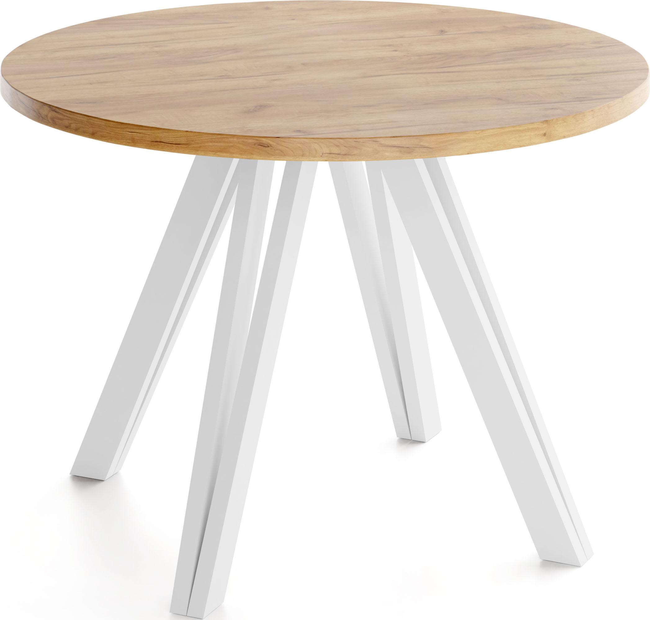 ESSTISCH Ravero runder ausziehbarer, Eiche Braun 100/100/77 cm - Eiche Wotan/Weiß, Holz/Holzwerkstoff (100/100/76.5cm) - WFL GROUP
