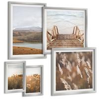 BILDER SET 5er Set - 50x50 cm & 20x30 cm & 40x60 cm Silberner Rahmen - Landschaften Wiesen Berge See - Silberfarben, Kunststoff (40/60cm) - TULUP