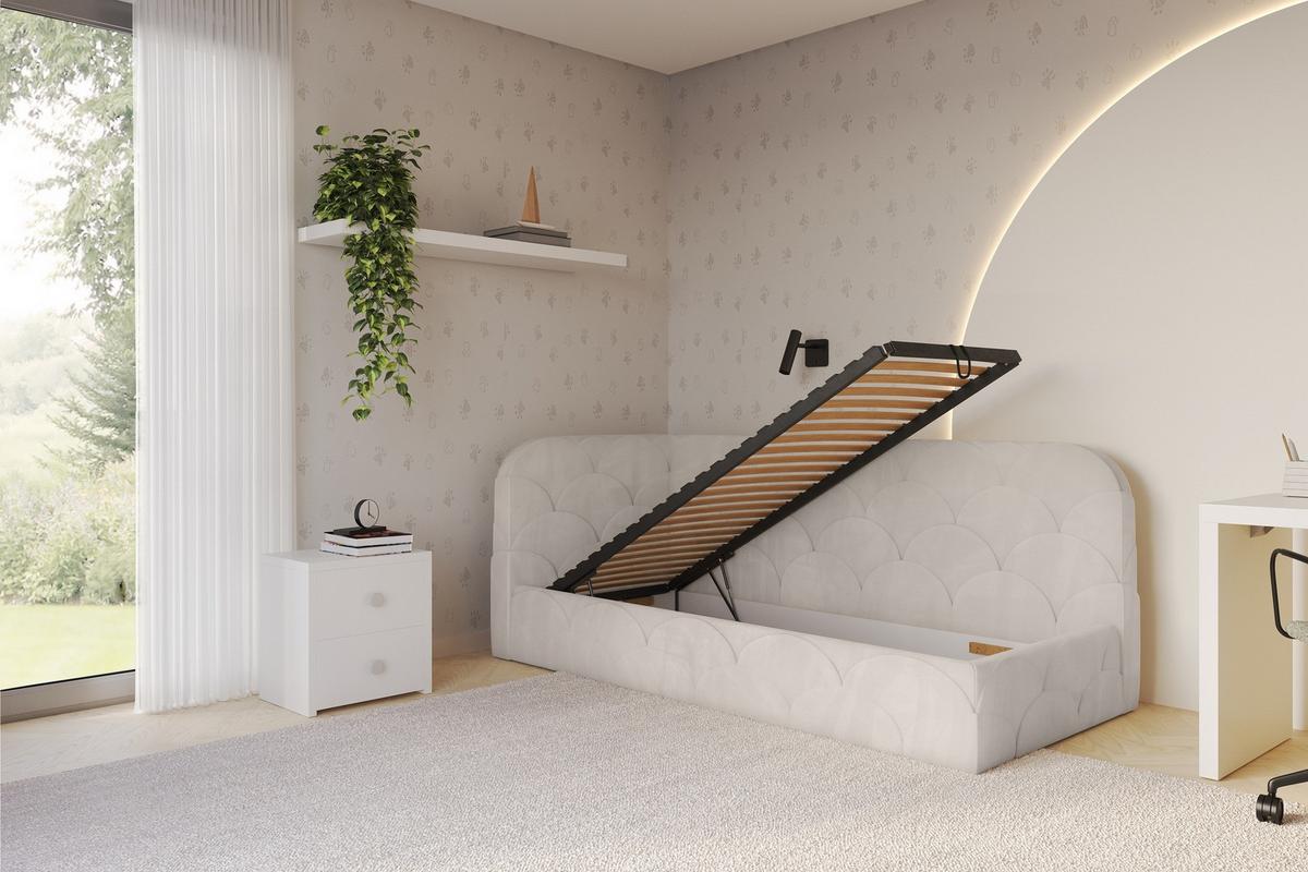 EINZELLBETT Jugendbett mit Bettkasten, Rechts - ELRY 100x200 Beige - Sandfarben, Holzwerkstoff/Textil (100/200cm) - ALTDECOR