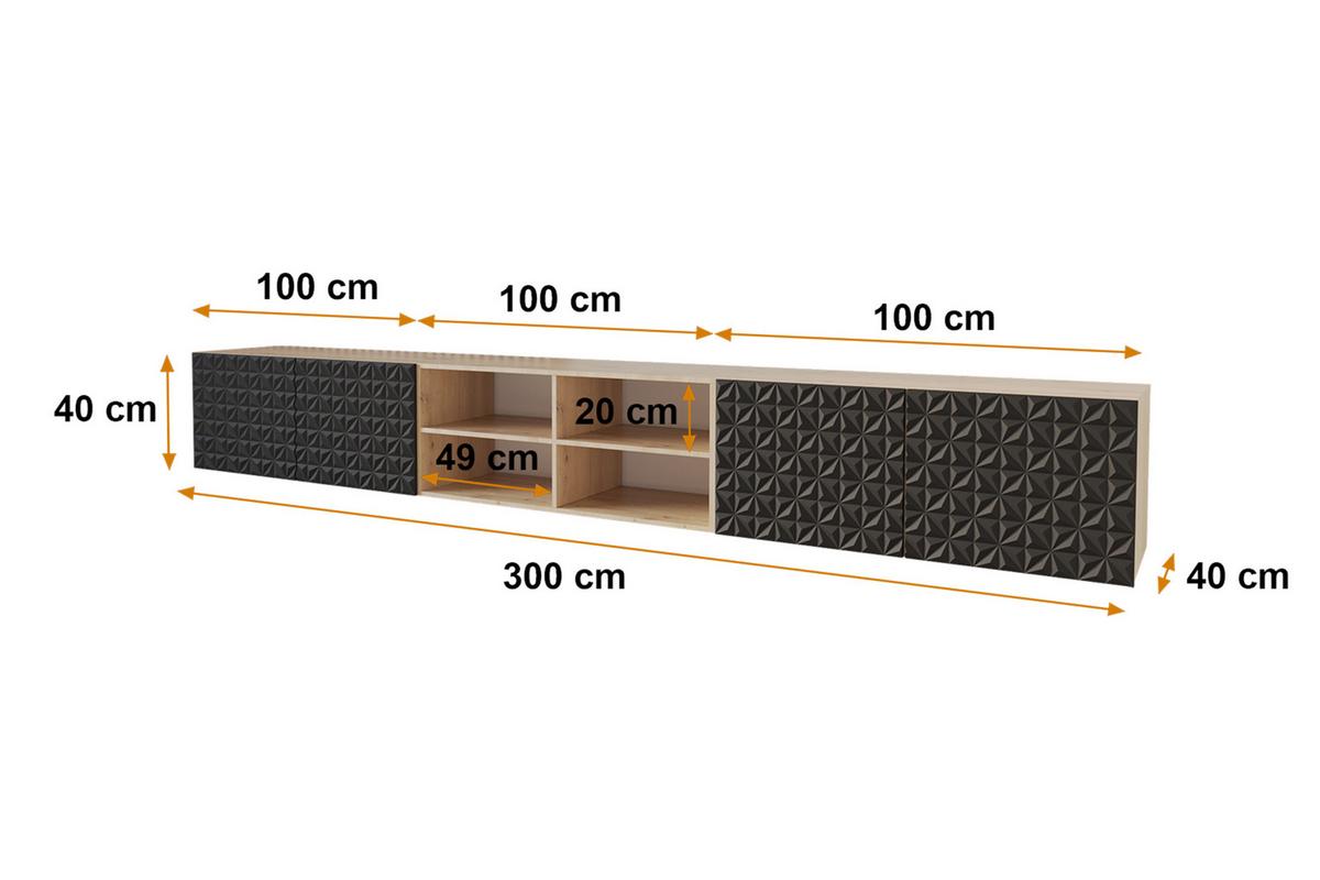 LOWBOARD VIRA-W 3x100x40x40 cm - Artisan / Schwarz - Schwarz, Holzwerkstoff (300/40/40cm) - ALTDECOR
